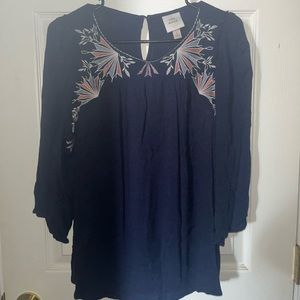 Knows Rose Navy Peasant-like Blouse (Large)
